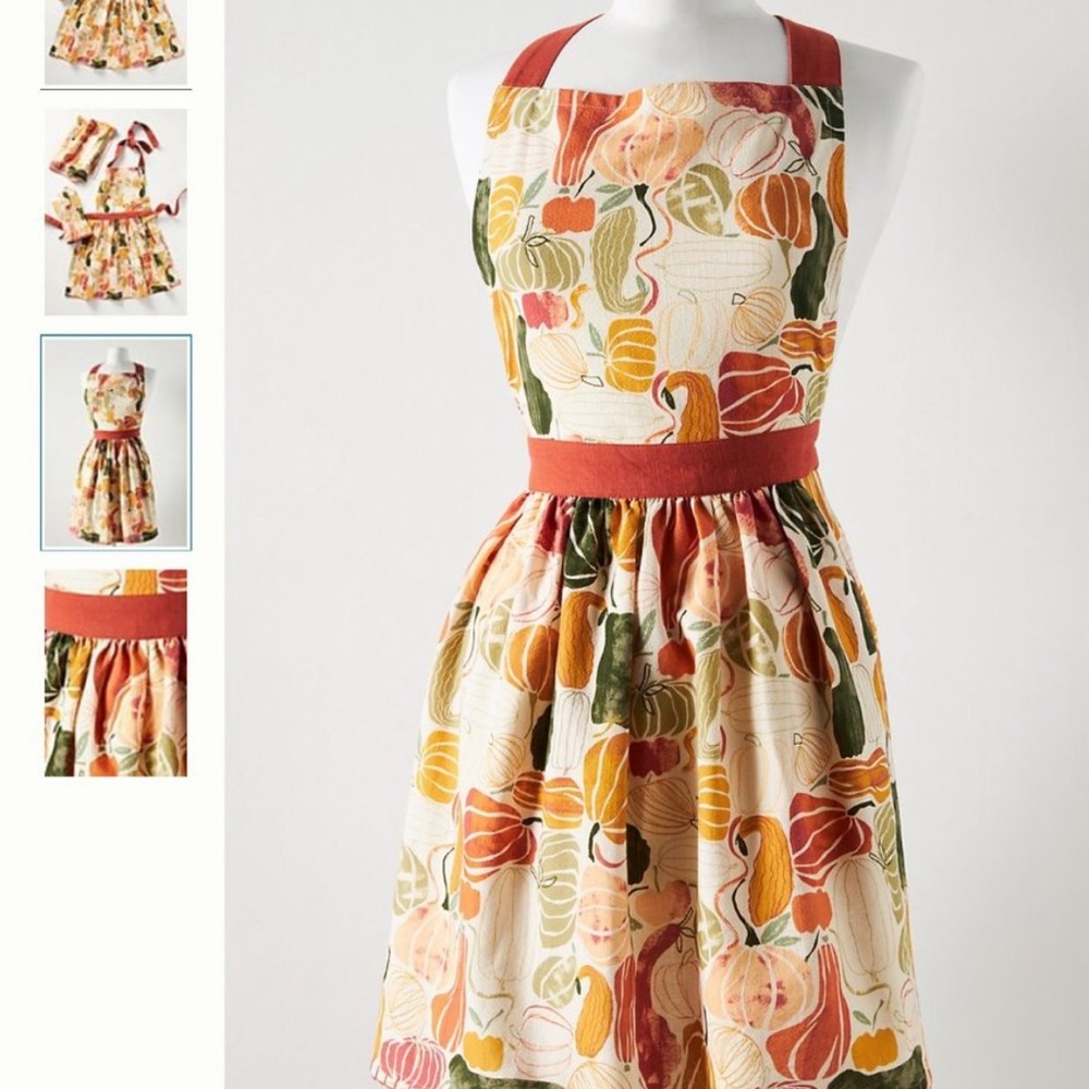 - Anthropologie Pumpkin Harvest Fall Autumn Print Apron with Pockets
